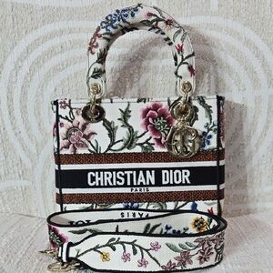 Dior Lady Dior  Floral Embroidered Women's Bag - White and Multicolor